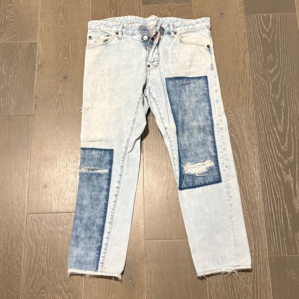 DSQUARED2 Light Wash Slim Jeans with Dark Patchwork
